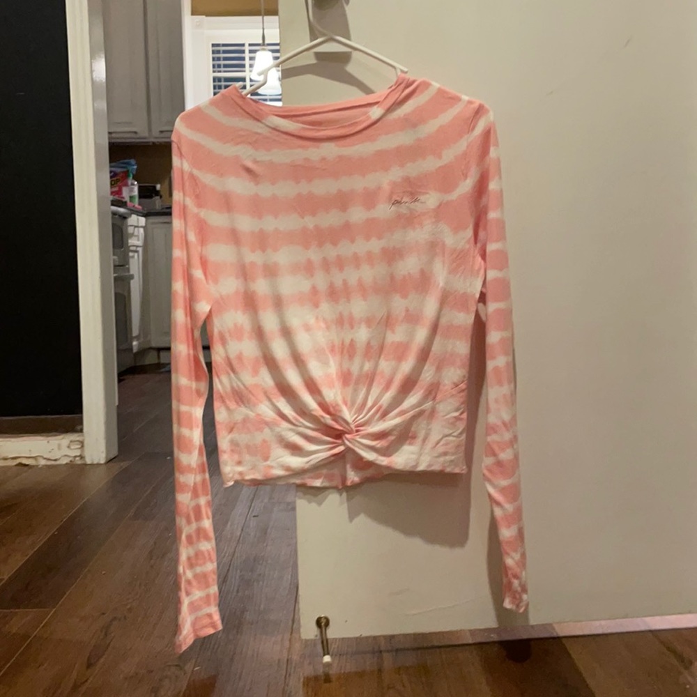 pink and white striped tie dye shirt